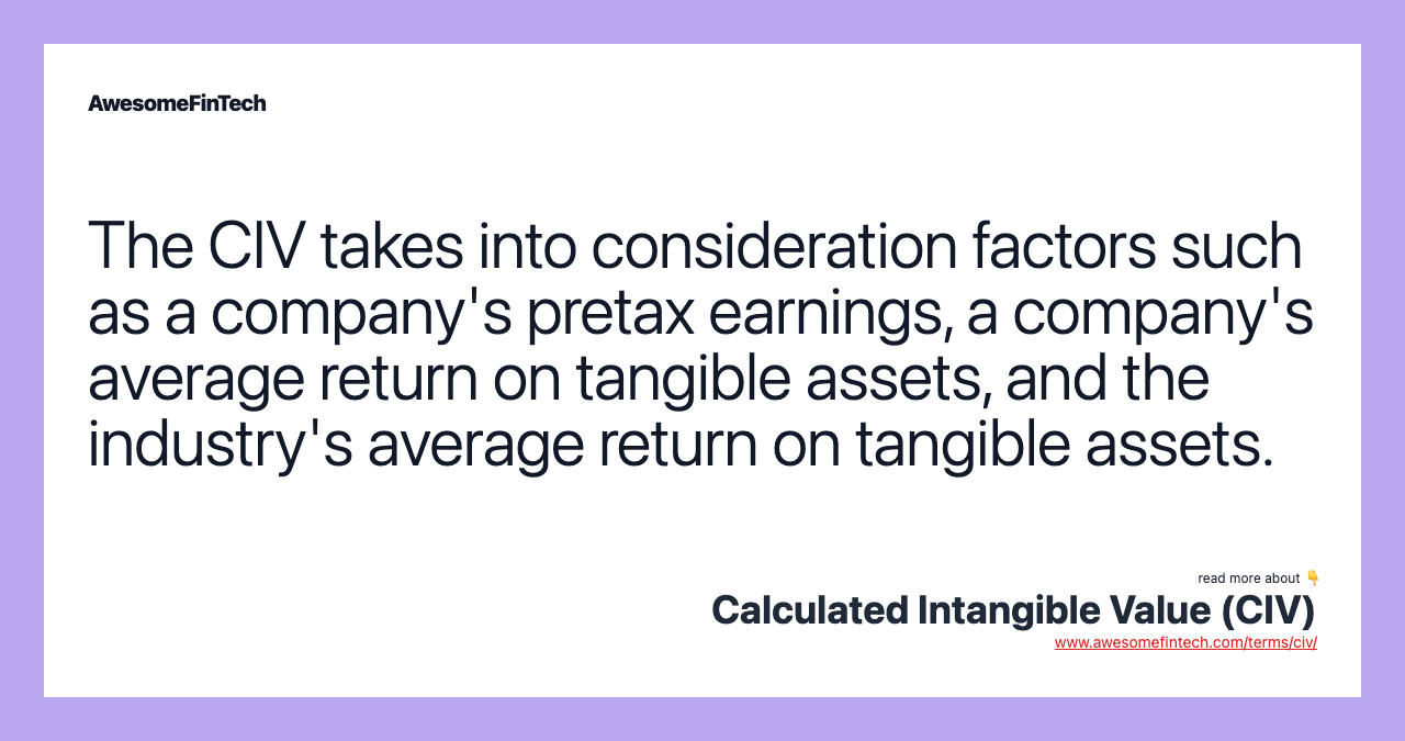 The CIV takes into consideration factors such as a company's pretax earnings, a company's average return on tangible assets, and the industry's average return on tangible assets.