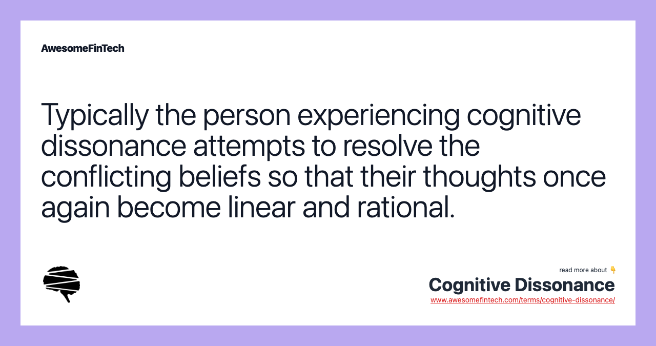 Typically the person experiencing cognitive dissonance attempts to resolve the conflicting beliefs so that their thoughts once again become linear and rational.