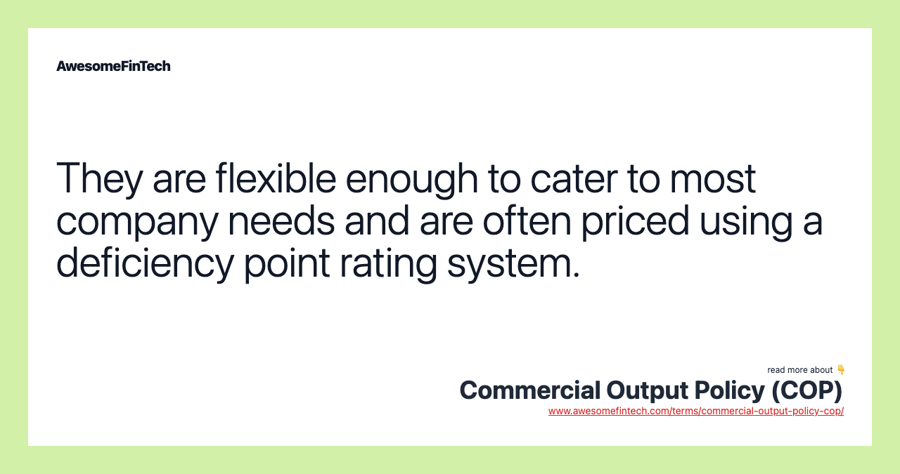 They are flexible enough to cater to most company needs and are often priced using a deficiency point rating system.