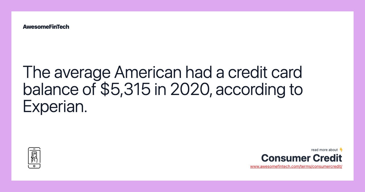 The average American had a credit card balance of $5,315 in 2020, according to Experian.