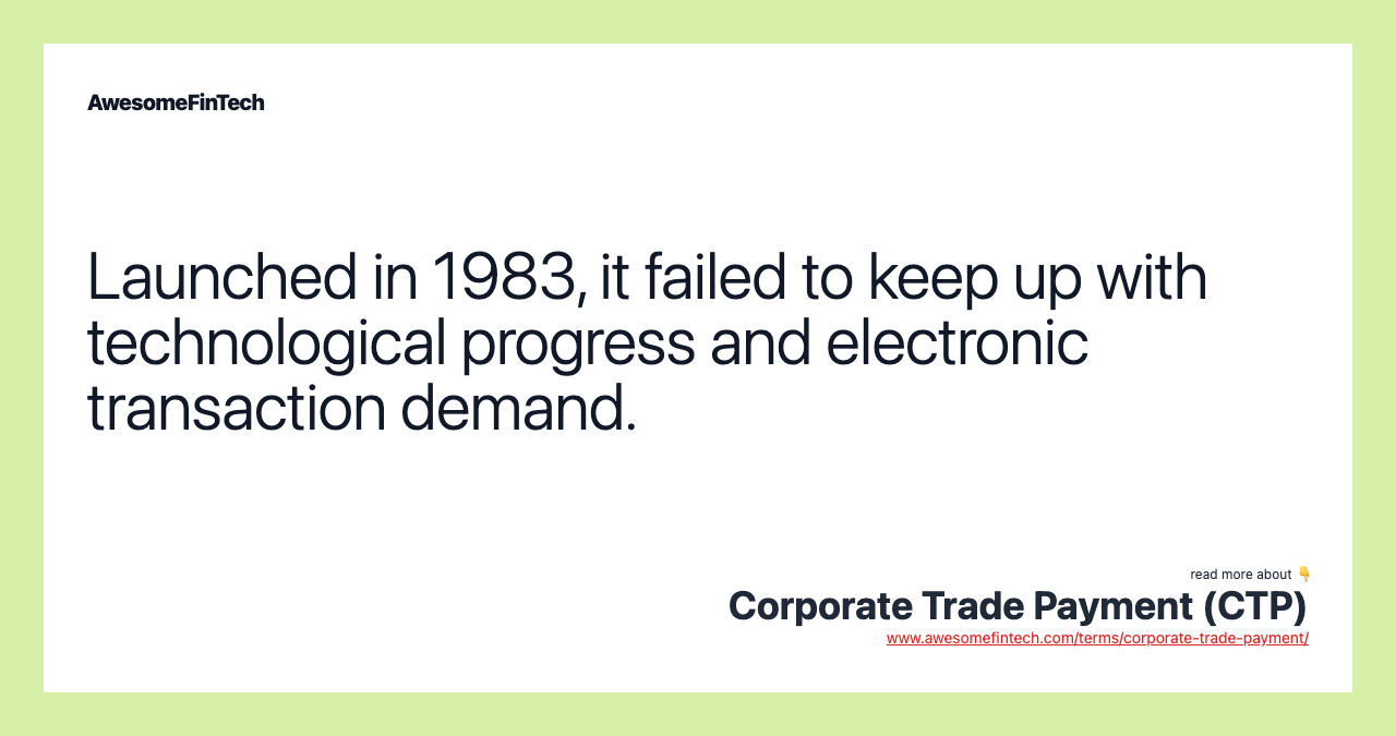 Launched in 1983, it failed to keep up with technological progress and electronic transaction demand.