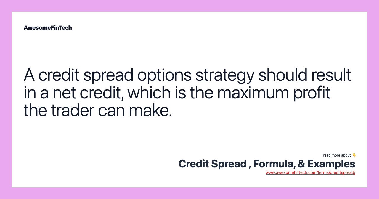 A credit spread options strategy should result in a net credit, which is the maximum profit the trader can make.