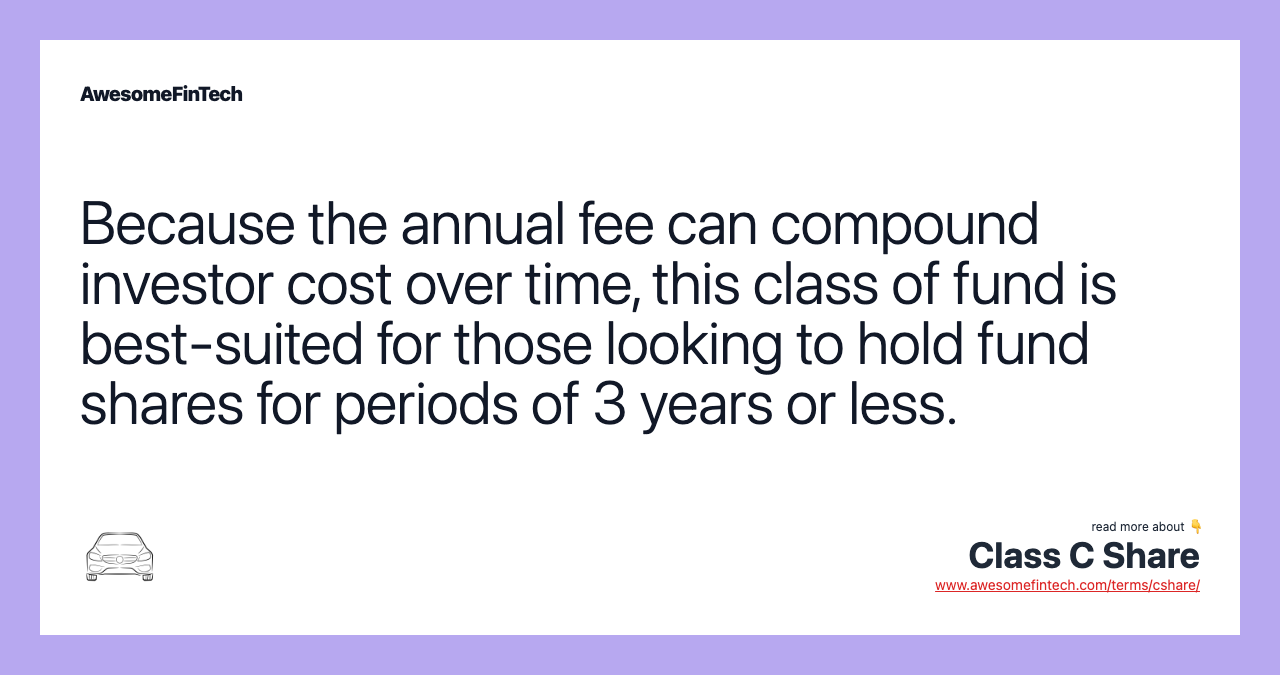 Because the annual fee can compound investor cost over time, this class of fund is best-suited for those looking to hold fund shares for periods of 3 years or less.