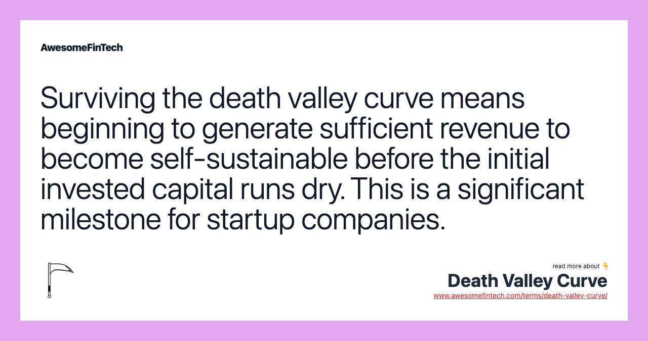 Surviving the death valley curve means beginning to generate sufficient revenue to become self-sustainable before the initial invested capital runs dry. This is a significant milestone for startup companies.
