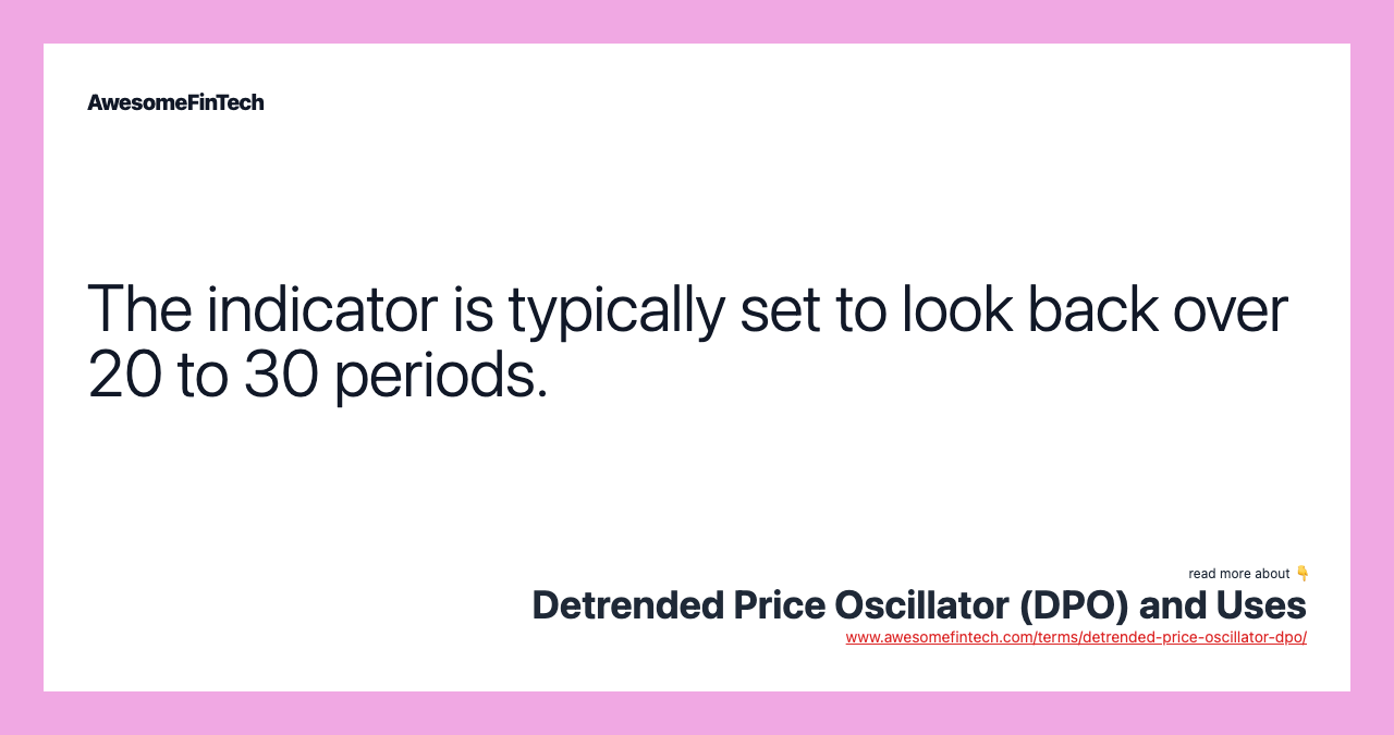The indicator is typically set to look back over 20 to 30 periods.