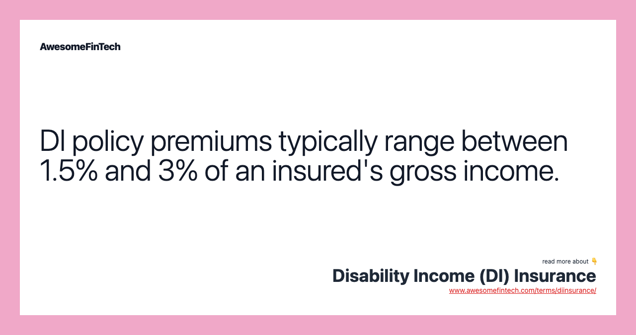 DI policy premiums typically range between 1.5% and 3% of an insured's gross income.