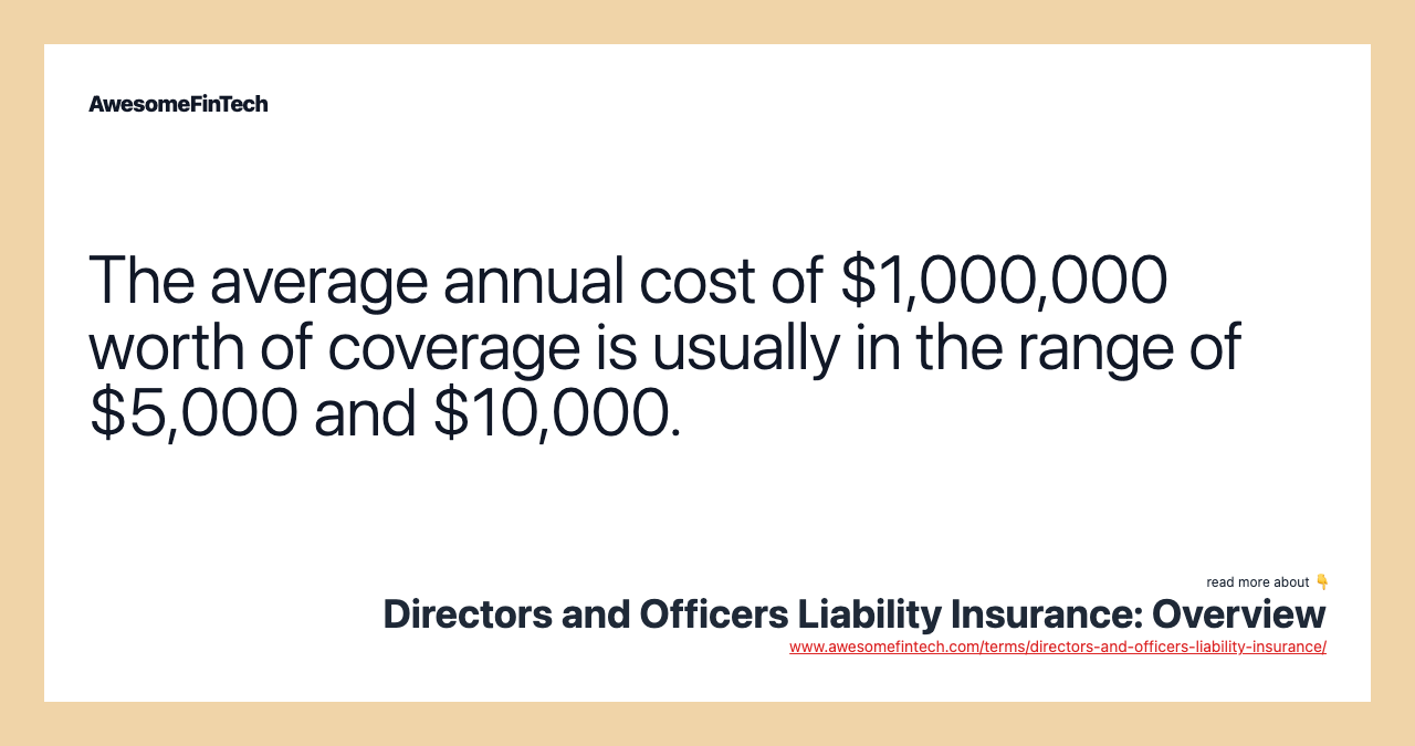 The average annual cost of $1,000,000 worth of coverage is usually in the range of $5,000 and $10,000.