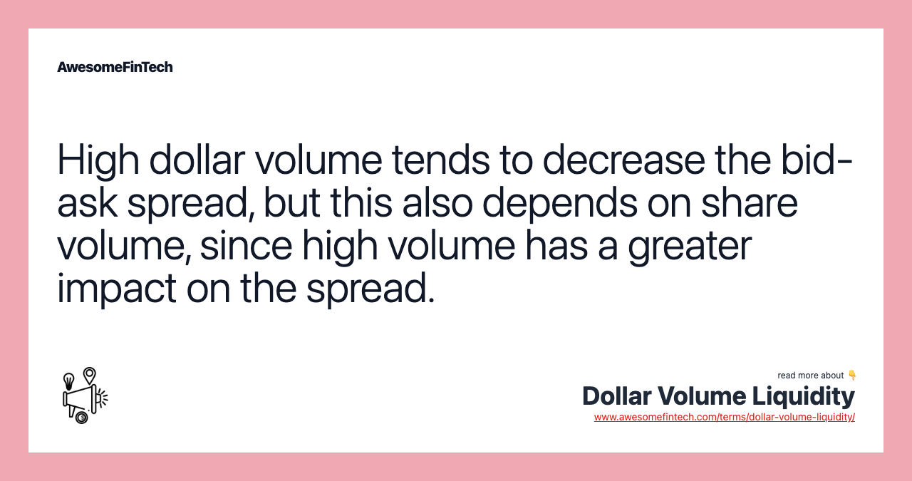 High dollar volume tends to decrease the bid-ask spread, but this also depends on share volume, since high volume has a greater impact on the spread.