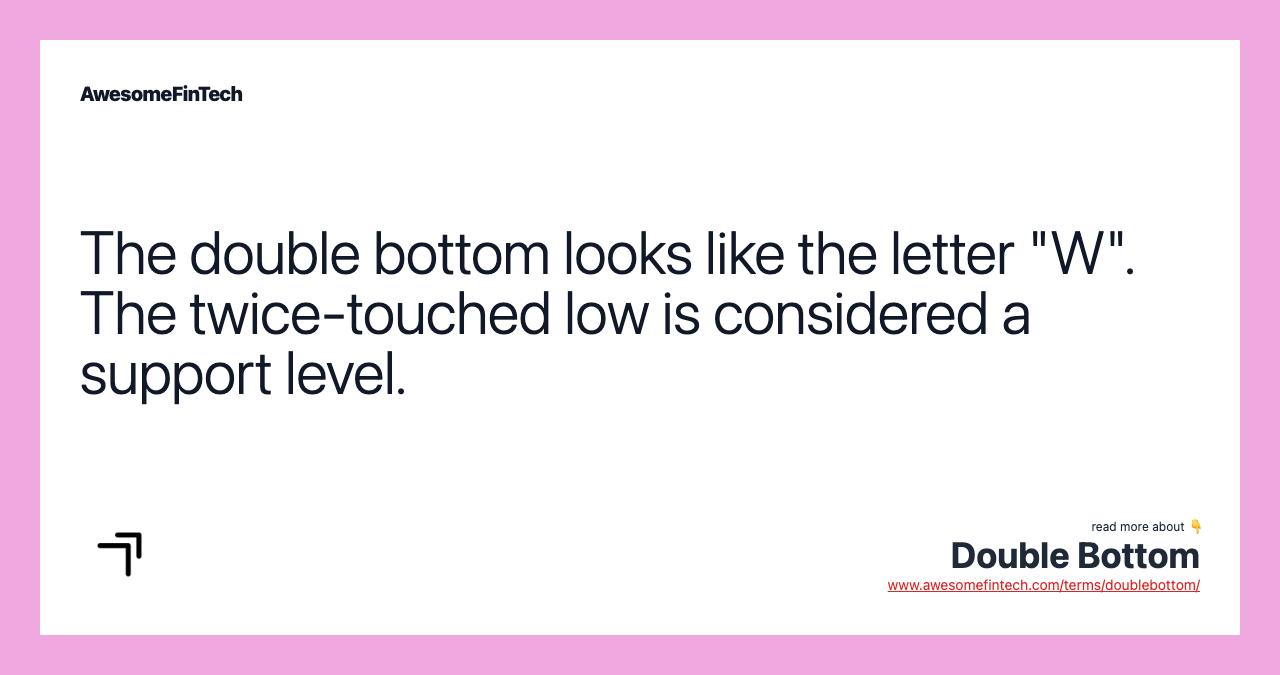 The double bottom looks like the letter "W". The twice-touched low is considered a support level.