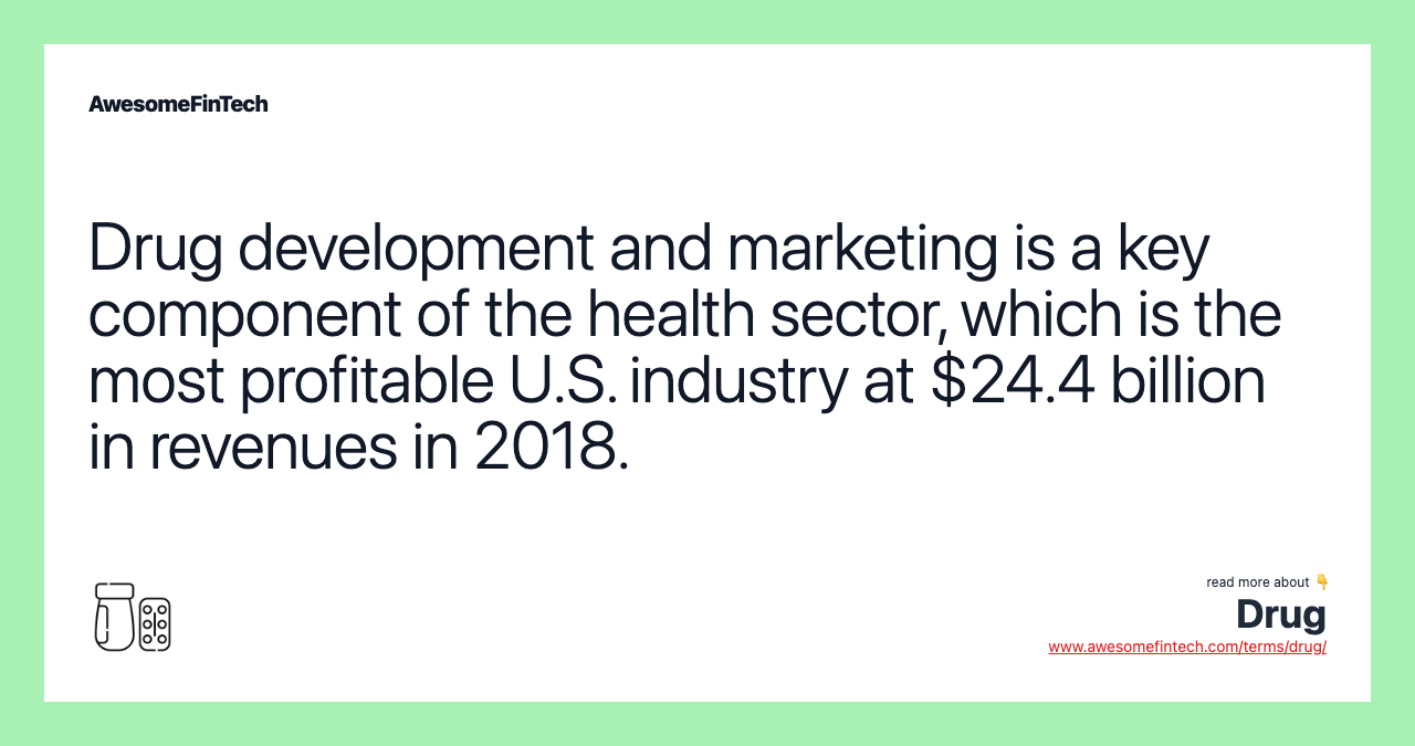 Drug development and marketing is a key component of the health sector, which is the most profitable U.S. industry at $24.4 billion in revenues in 2018.