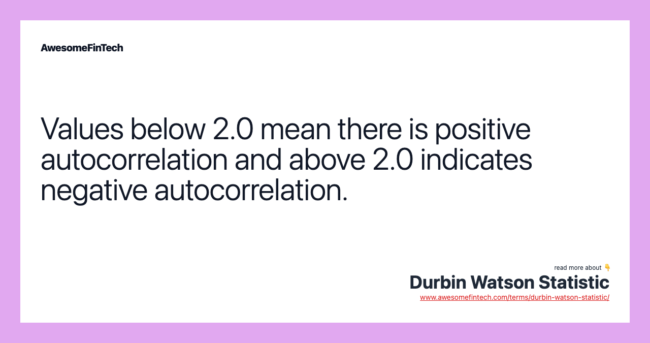 Values below 2.0 mean there is positive autocorrelation and above 2.0 indicates negative autocorrelation.