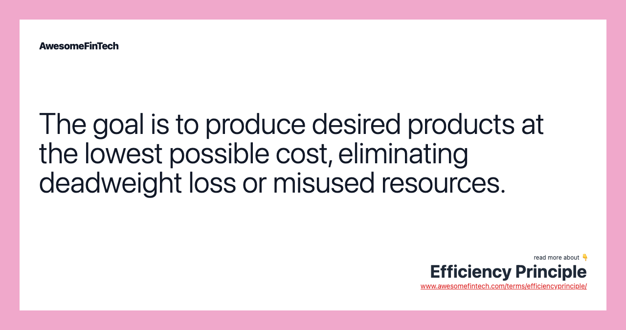 The goal is to produce desired products at the lowest possible cost, eliminating deadweight loss or misused resources.