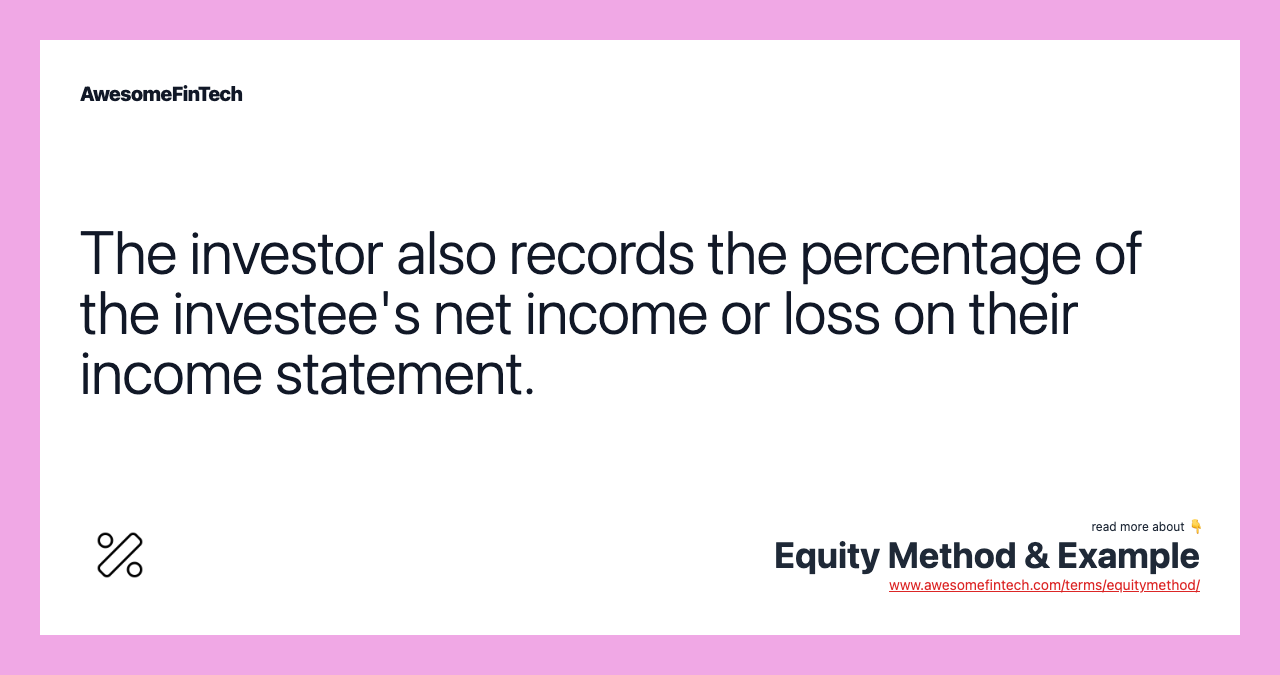 The investor also records the percentage of the investee's net income or loss on their income statement.