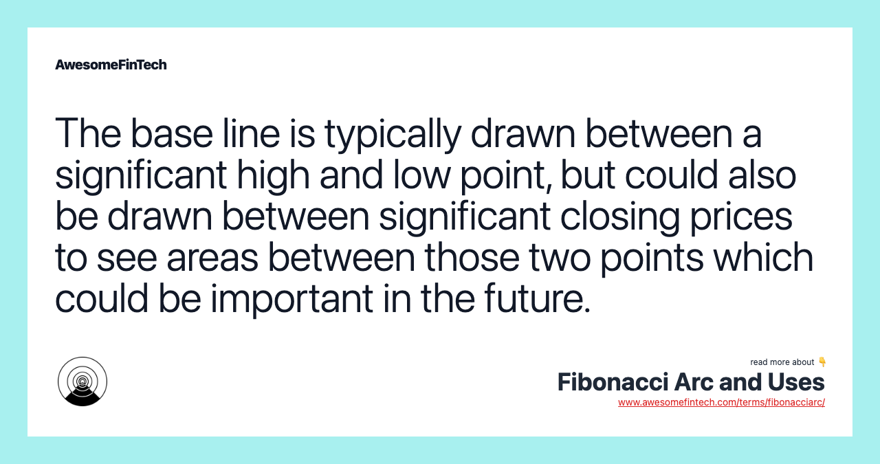 The base line is typically drawn between a significant high and low point, but could also be drawn between significant closing prices to see areas between those two points which could be important in the future.