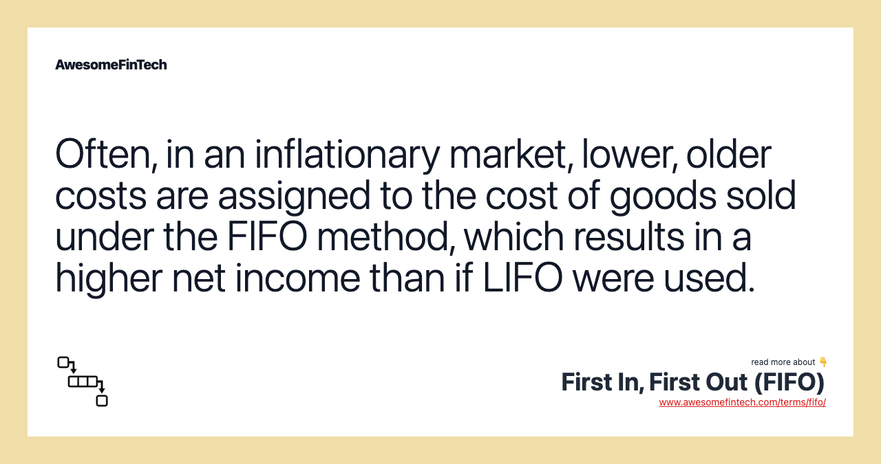Often, in an inflationary market, lower, older costs are assigned to the cost of goods sold under the FIFO method, which results in a higher net income than if LIFO were used.