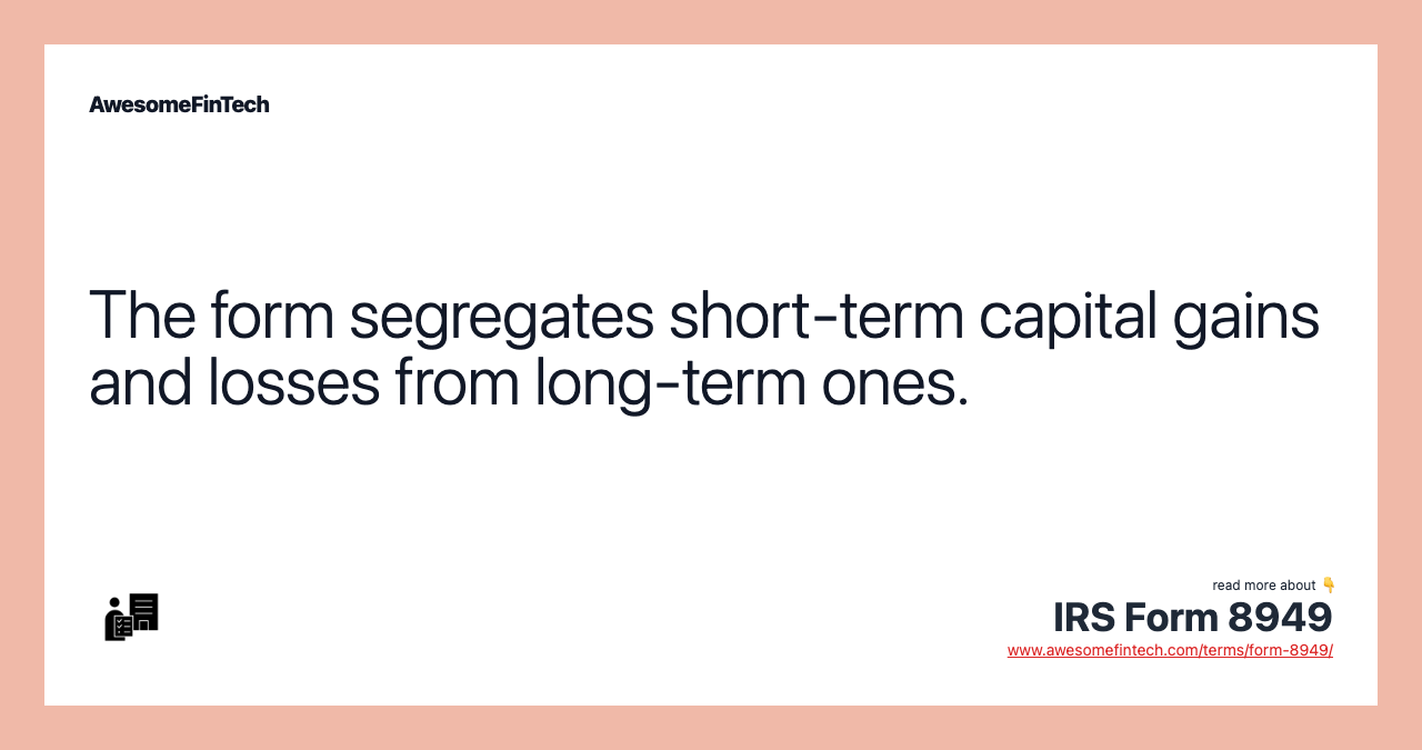 The form segregates short-term capital gains and losses from long-term ones.