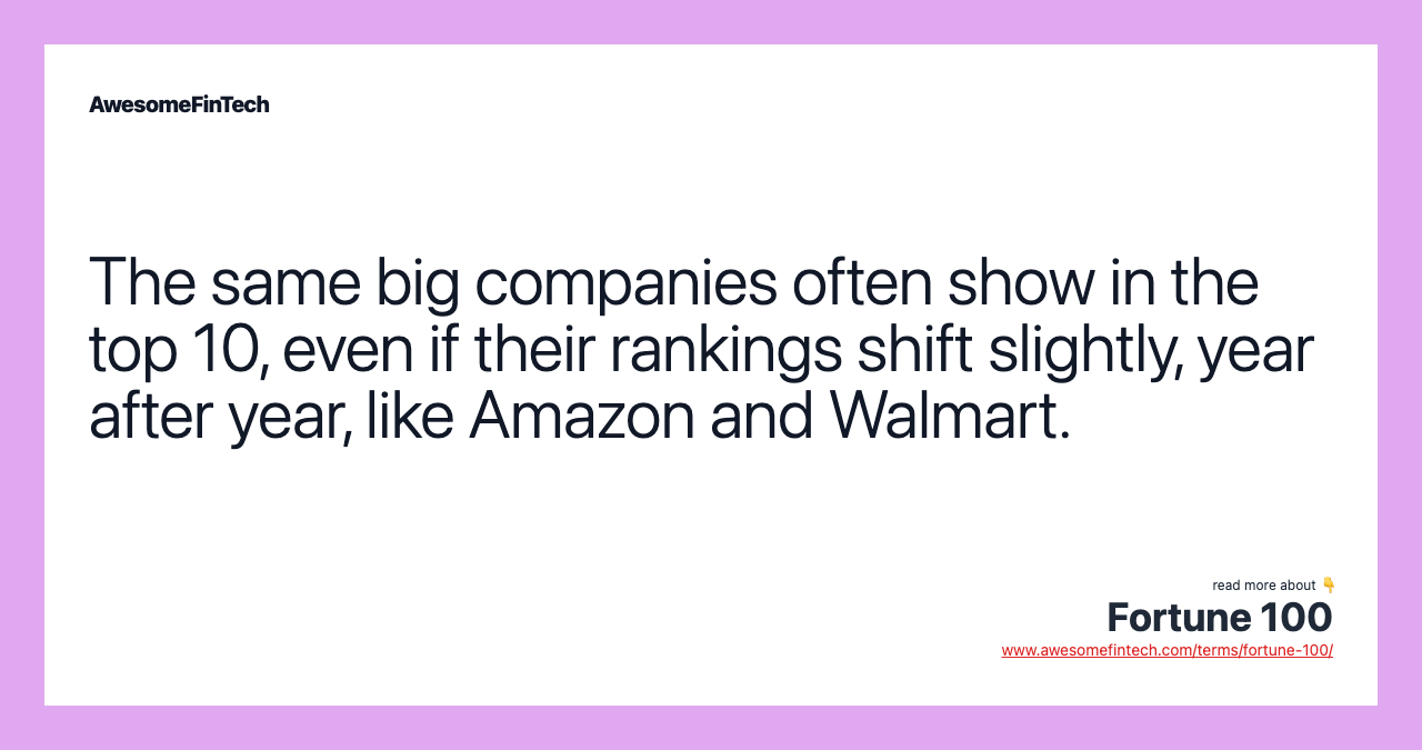 The same big companies often show in the top 10, even if their rankings shift slightly, year after year, like Amazon and Walmart.