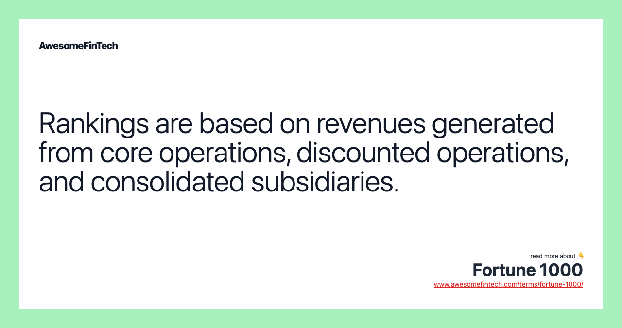 Rankings are based on revenues generated from core operations, discounted operations, and consolidated subsidiaries.