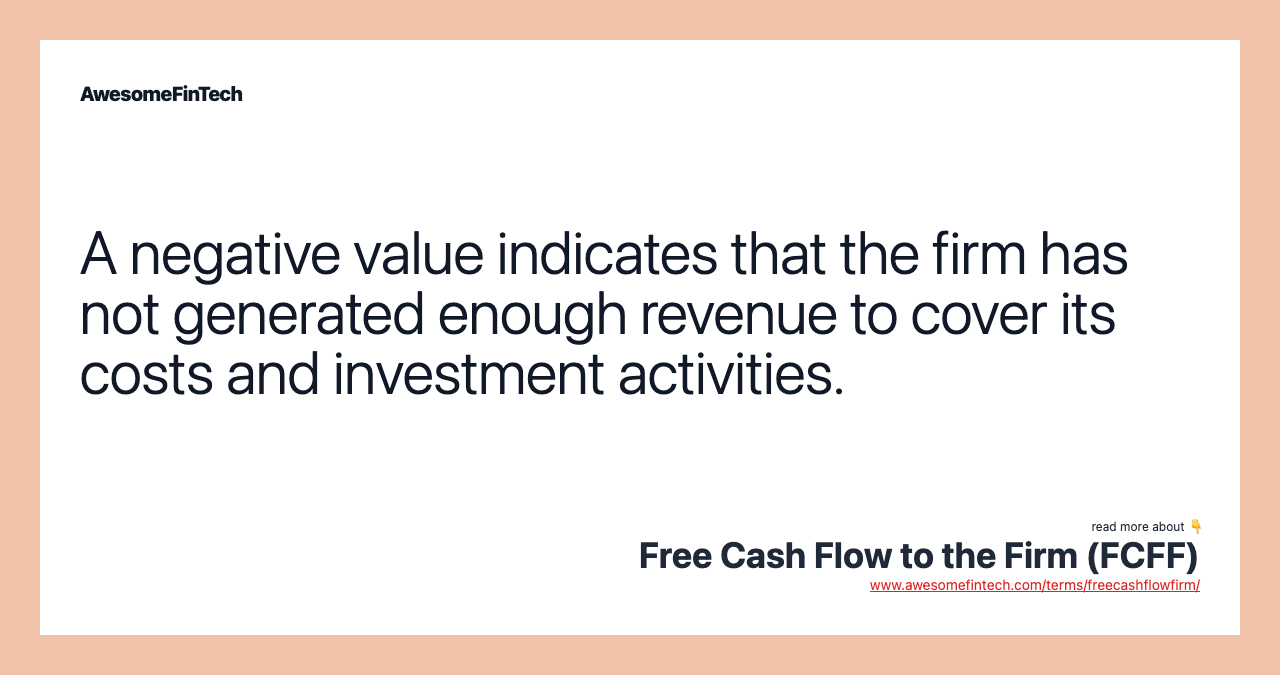 A negative value indicates that the firm has not generated enough revenue to cover its costs and investment activities.