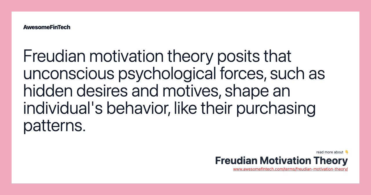 Freudian motivation theory posits that unconscious psychological forces, such as hidden desires and motives, shape an individual's behavior, like their purchasing patterns.