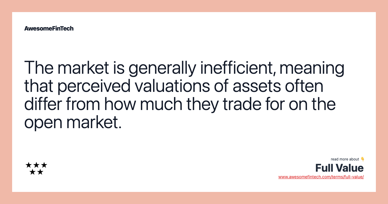 The market is generally inefficient, meaning that perceived valuations of assets often differ from how much they trade for on the open market.