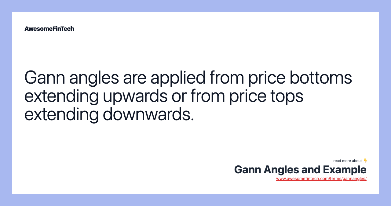 Gann angles are applied from price bottoms extending upwards or from price tops extending downwards.