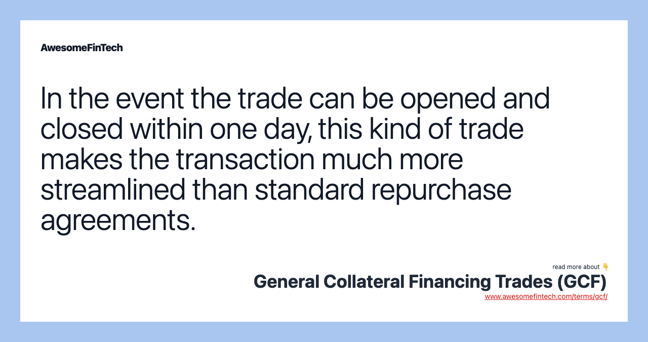 In the event the trade can be opened and closed within one day, this kind of trade makes the transaction much more streamlined than standard repurchase agreements.