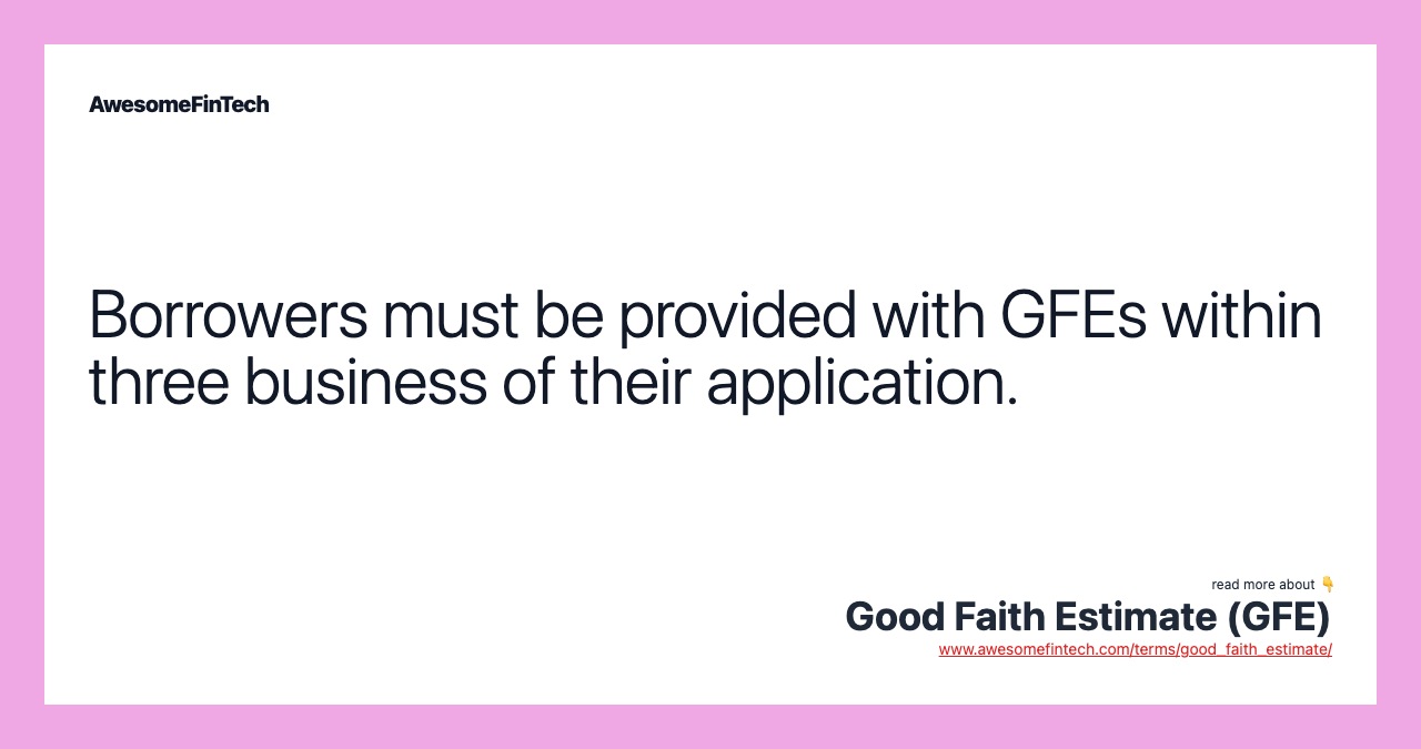 Borrowers must be provided with GFEs within three business of their application.