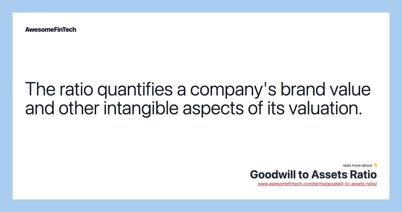 The ratio quantifies a company's brand value and other intangible aspects of its valuation.