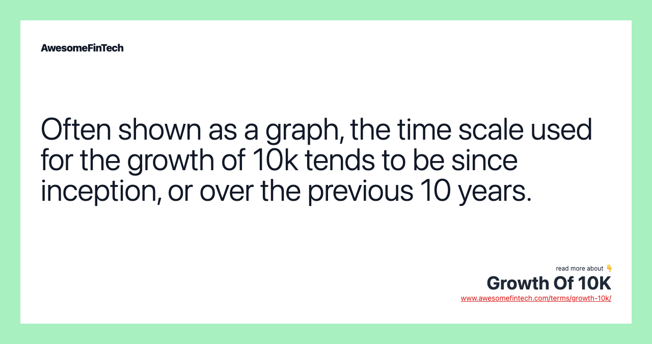 Often shown as a graph, the time scale used for the growth of 10k tends to be since inception, or over the previous 10 years.