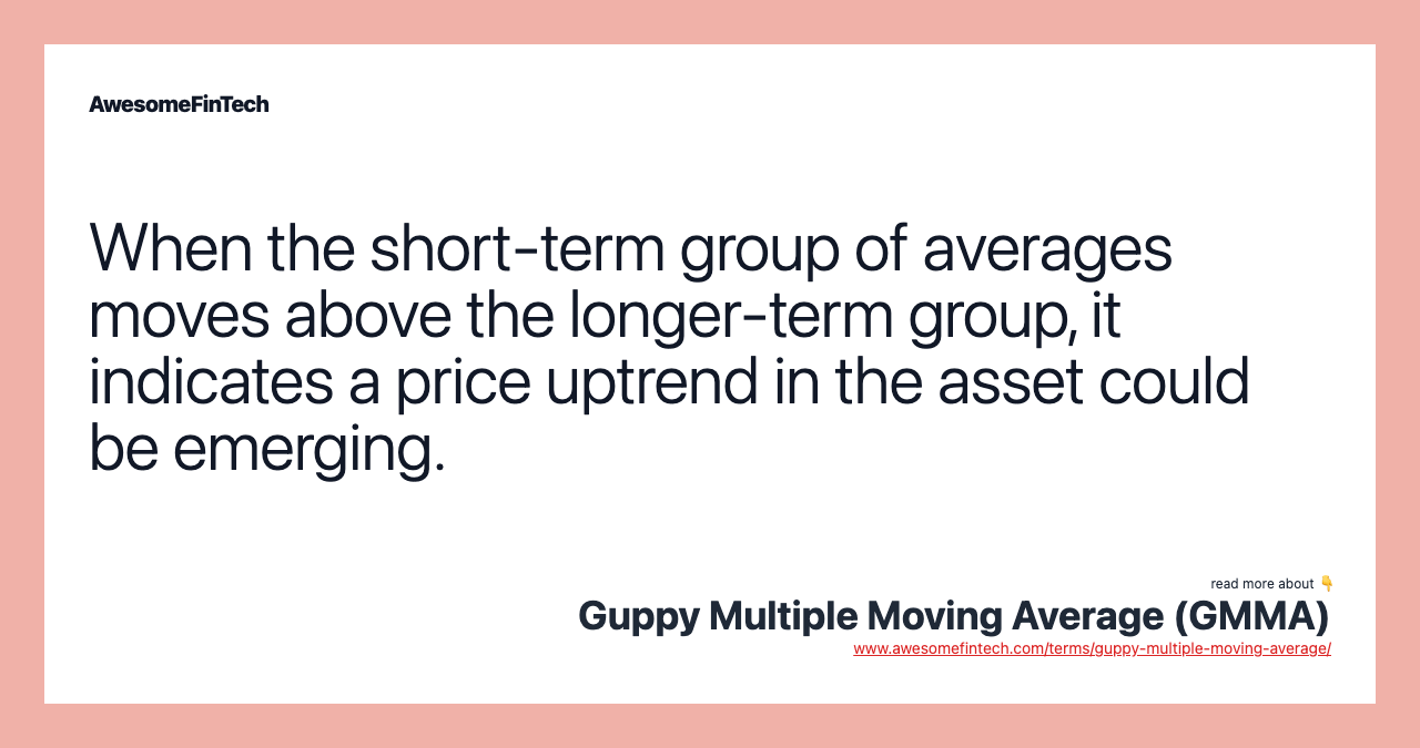 When the short-term group of averages moves above the longer-term group, it indicates a price uptrend in the asset could be emerging.