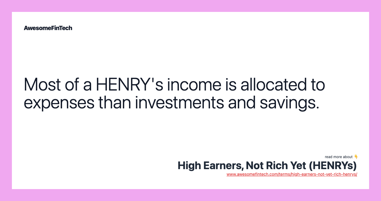 Most of a HENRY's income is allocated to expenses than investments and savings.
