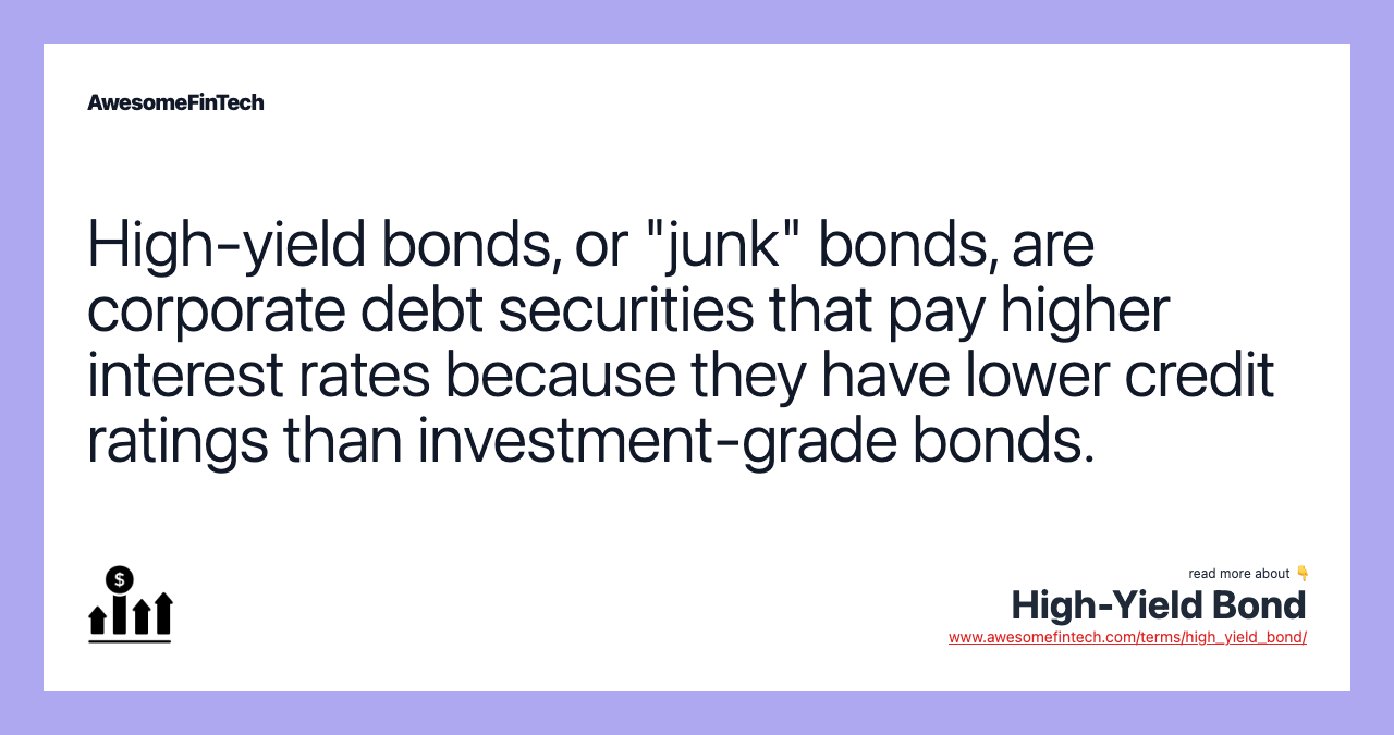 High-yield bonds, or "junk" bonds, are corporate debt securities that pay higher interest rates because they have lower credit ratings than investment-grade bonds.