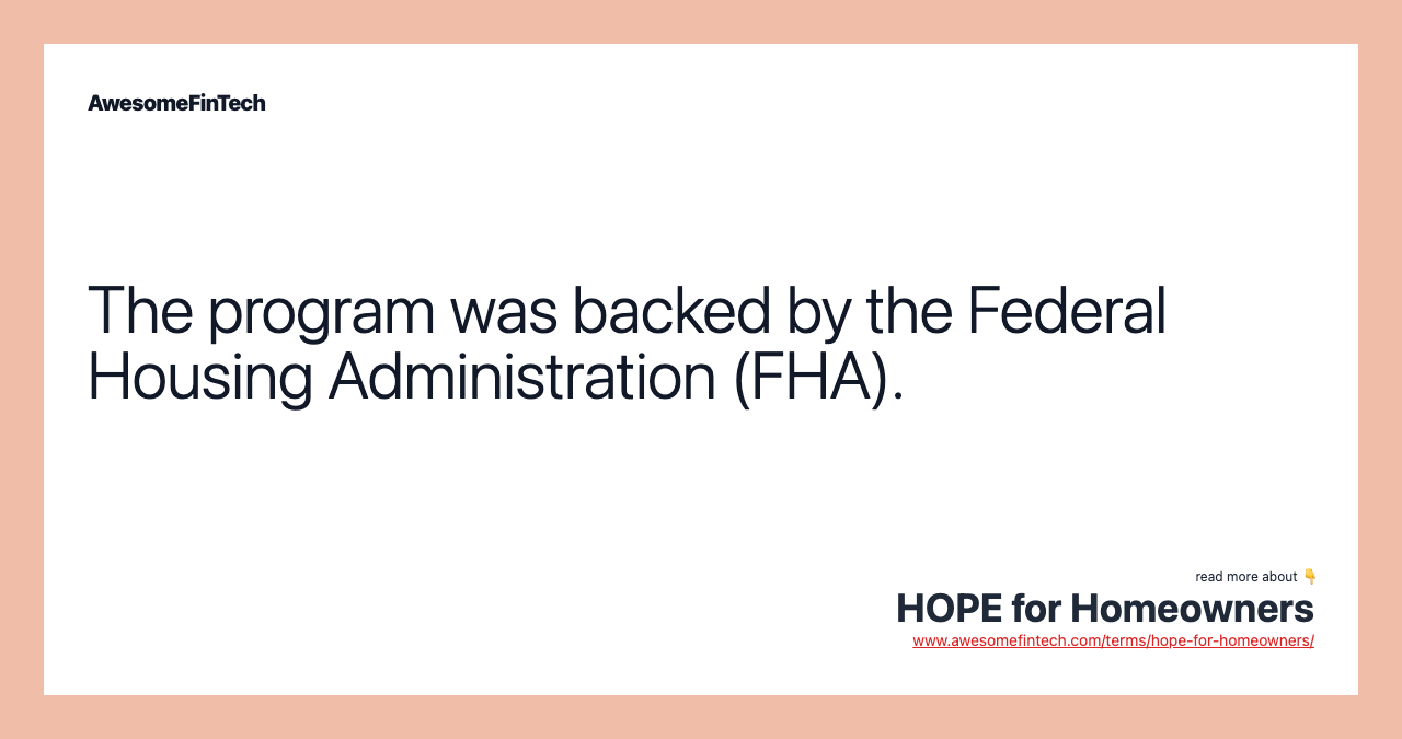 HOPE for Homeowners AwesomeFinTech Blog