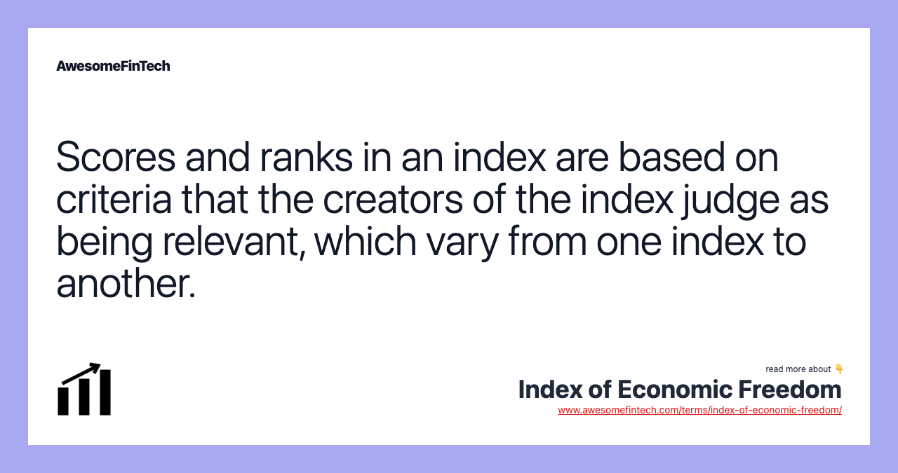 Scores and ranks in an index are based on criteria that the creators of the index judge as being relevant, which vary from one index to another.