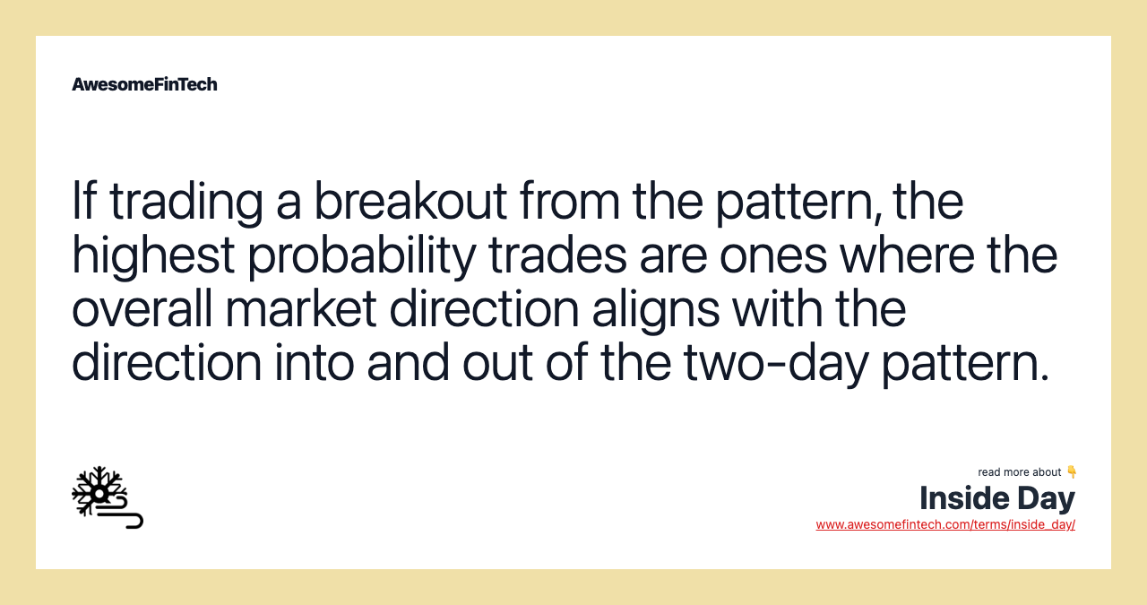 If trading a breakout from the pattern, the highest probability trades are ones where the overall market direction aligns with the direction into and out of the two-day pattern.