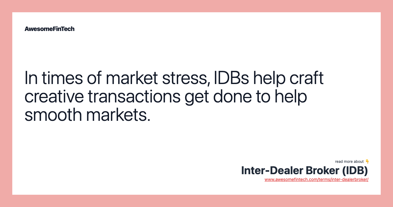 In times of market stress, IDBs help craft creative transactions get done to help smooth markets.