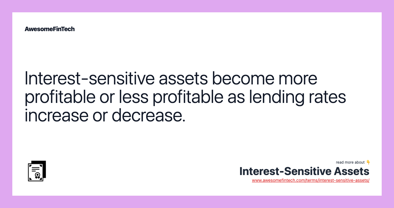Interest-sensitive assets become more profitable or less profitable as lending rates increase or decrease.