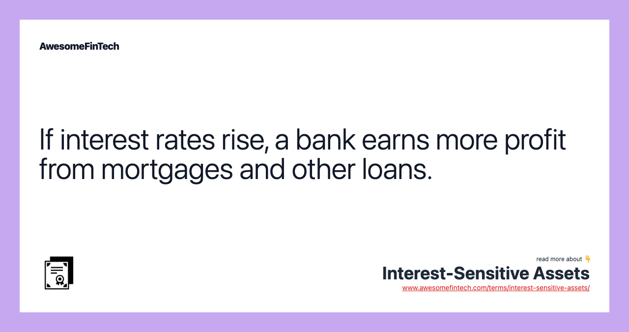 If interest rates rise, a bank earns more profit from mortgages and other loans.