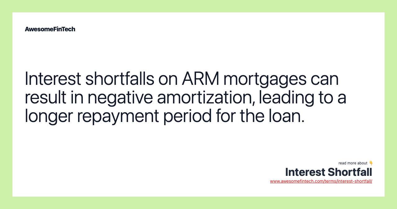 Interest shortfalls on ARM mortgages can result in negative amortization, leading to a longer repayment period for the loan.