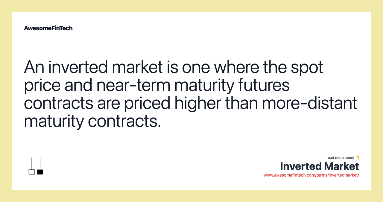 An inverted market is one where the spot price and near-term maturity futures contracts are priced higher than more-distant maturity contracts.