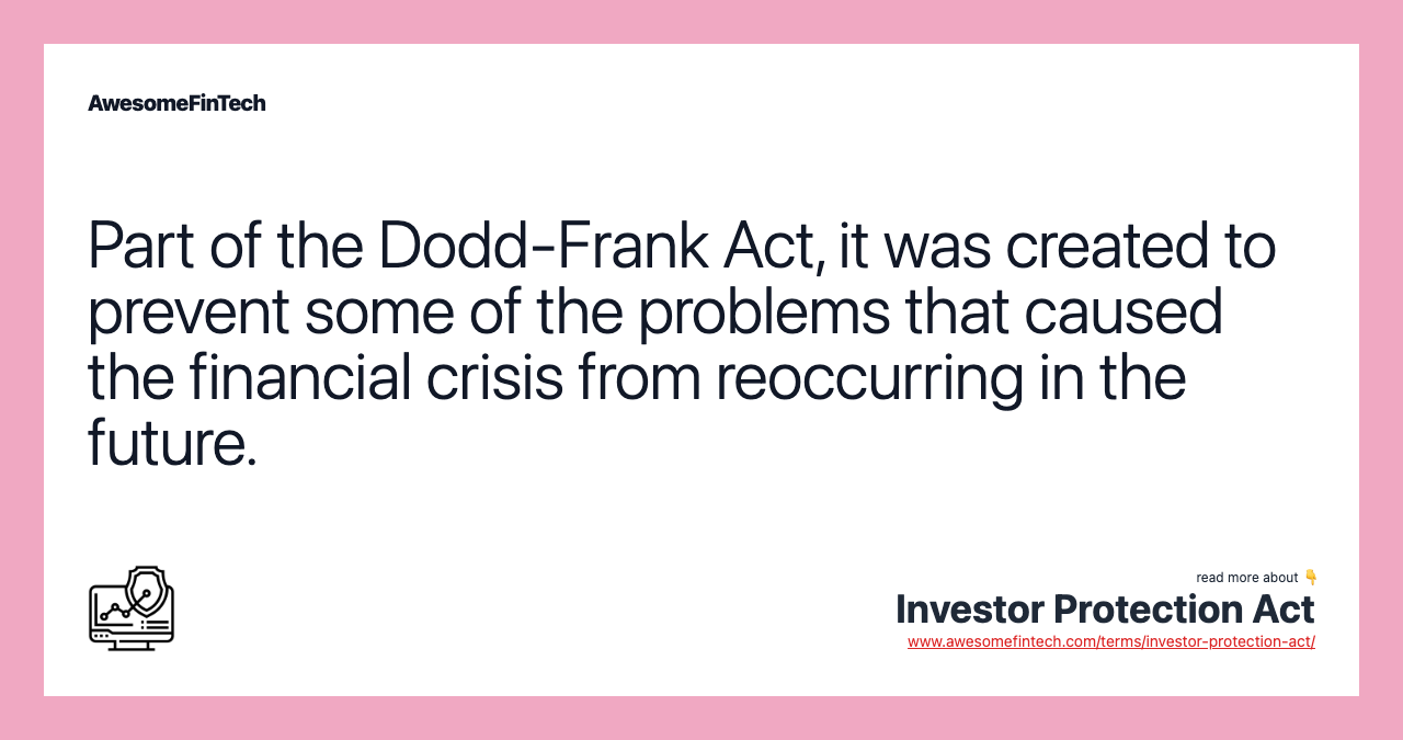 Part of the Dodd-Frank Act, it was created to prevent some of the problems that caused the financial crisis from reoccurring in the future.