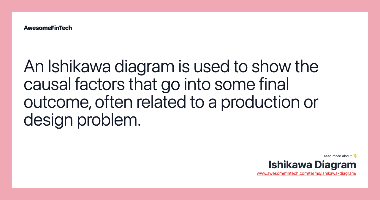 An Ishikawa diagram is used to show the causal factors that go into some final outcome, often related to a production or design problem.