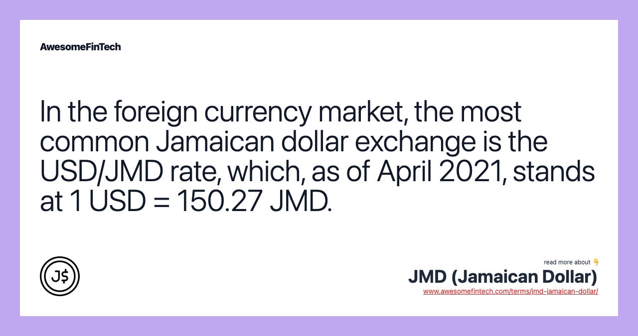 JMD Jamaican Dollar AwesomeFinTech Blog
