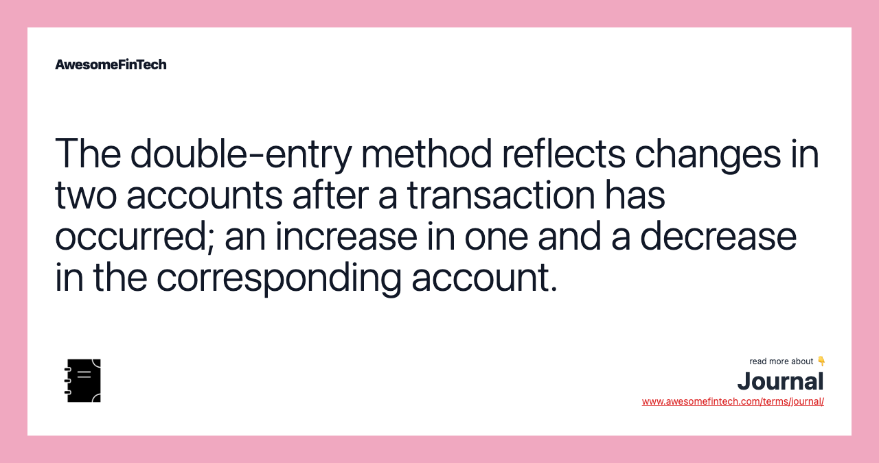 The double-entry method reflects changes in two accounts after a transaction has occurred; an increase in one and a decrease in the corresponding account.