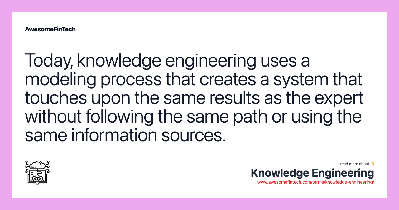 Today, knowledge engineering uses a modeling process that creates a system that touches upon the same results as the expert without following the same path or using the same information sources.