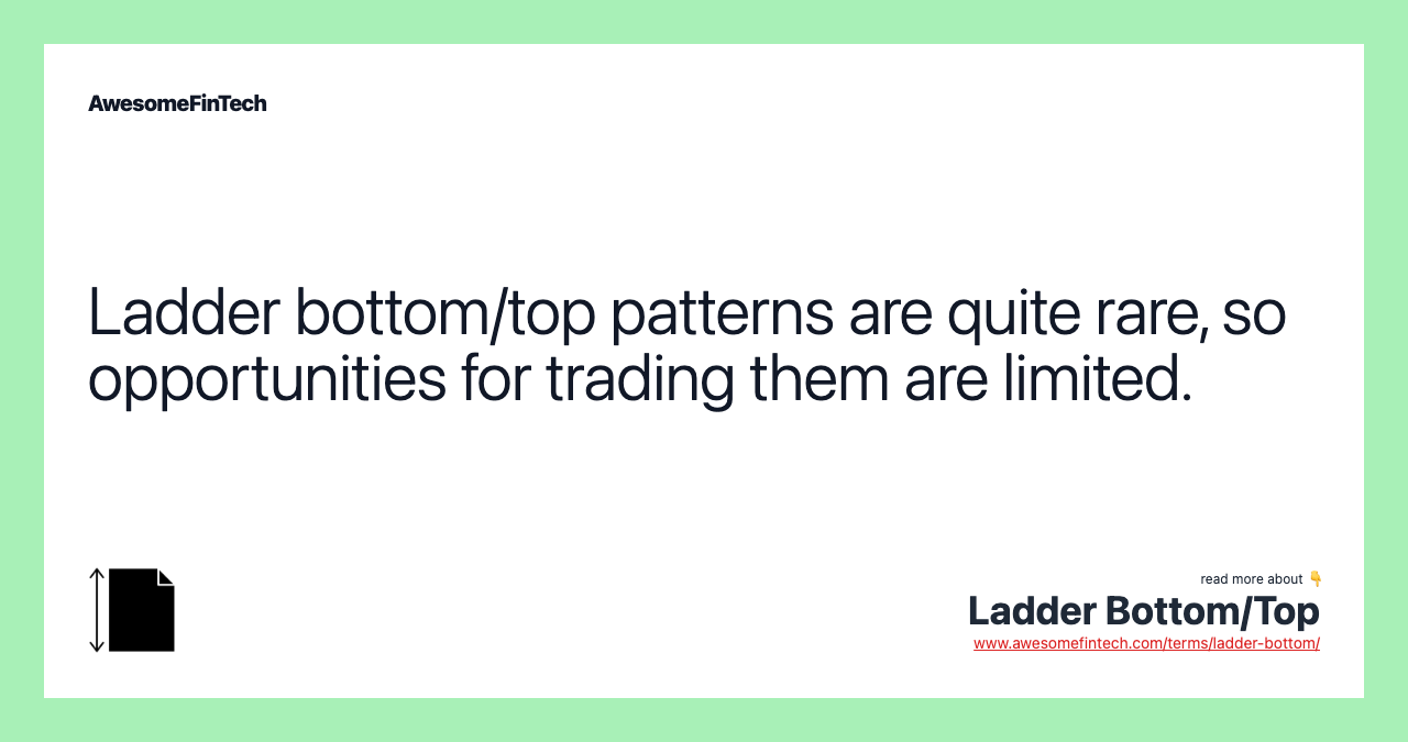 Ladder bottom/top patterns are quite rare, so opportunities for trading them are limited.