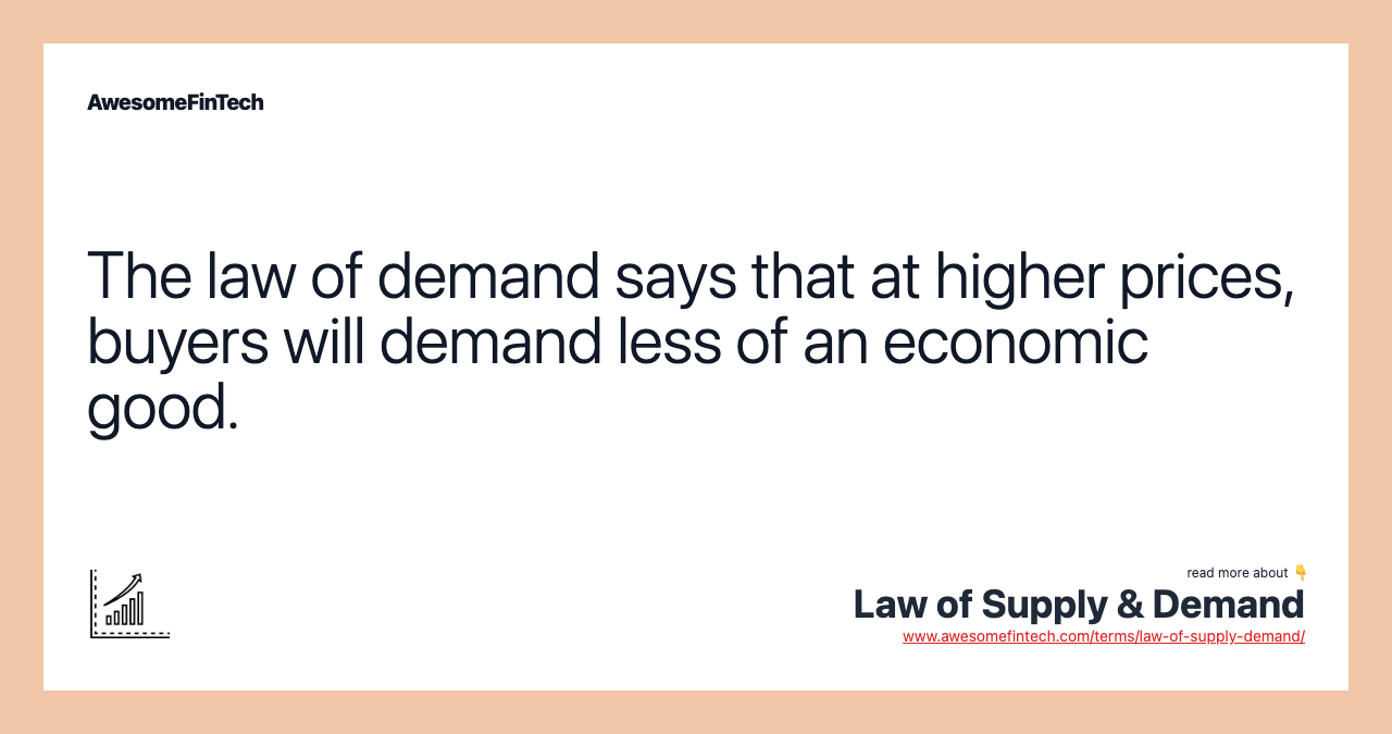 The law of demand says that at higher prices, buyers will demand less of an economic good.