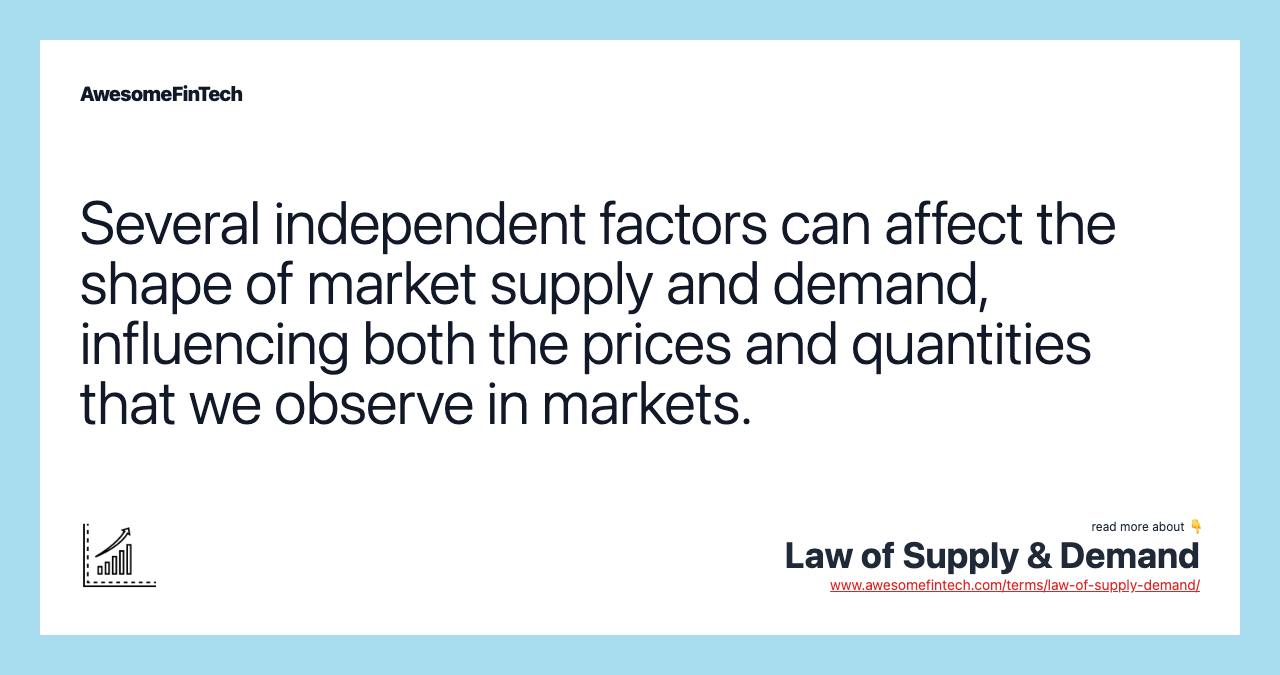 Several independent factors can affect the shape of market supply and demand, influencing both the prices and quantities that we observe in markets.