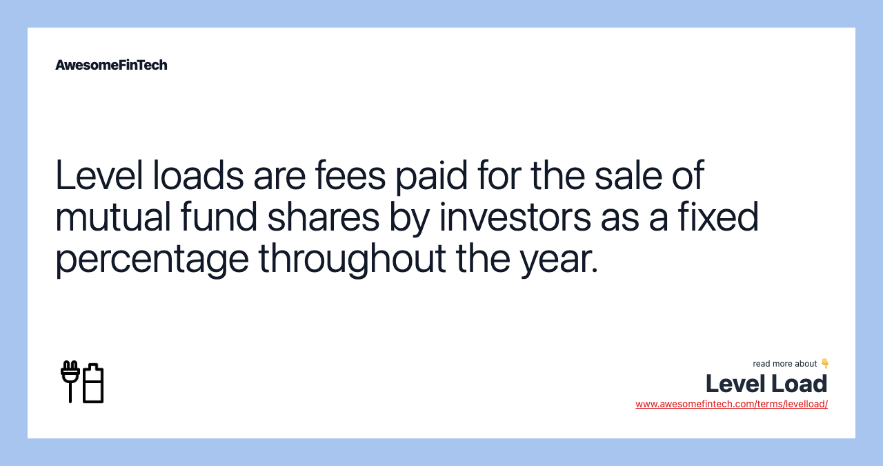 Level loads are fees paid for the sale of mutual fund shares by investors as a fixed percentage throughout the year.